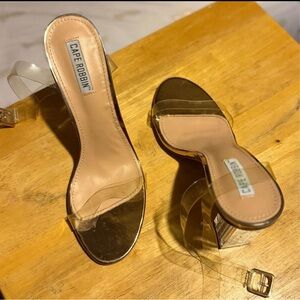Cape Robbin Metallic Gold Heels with Clear Straps